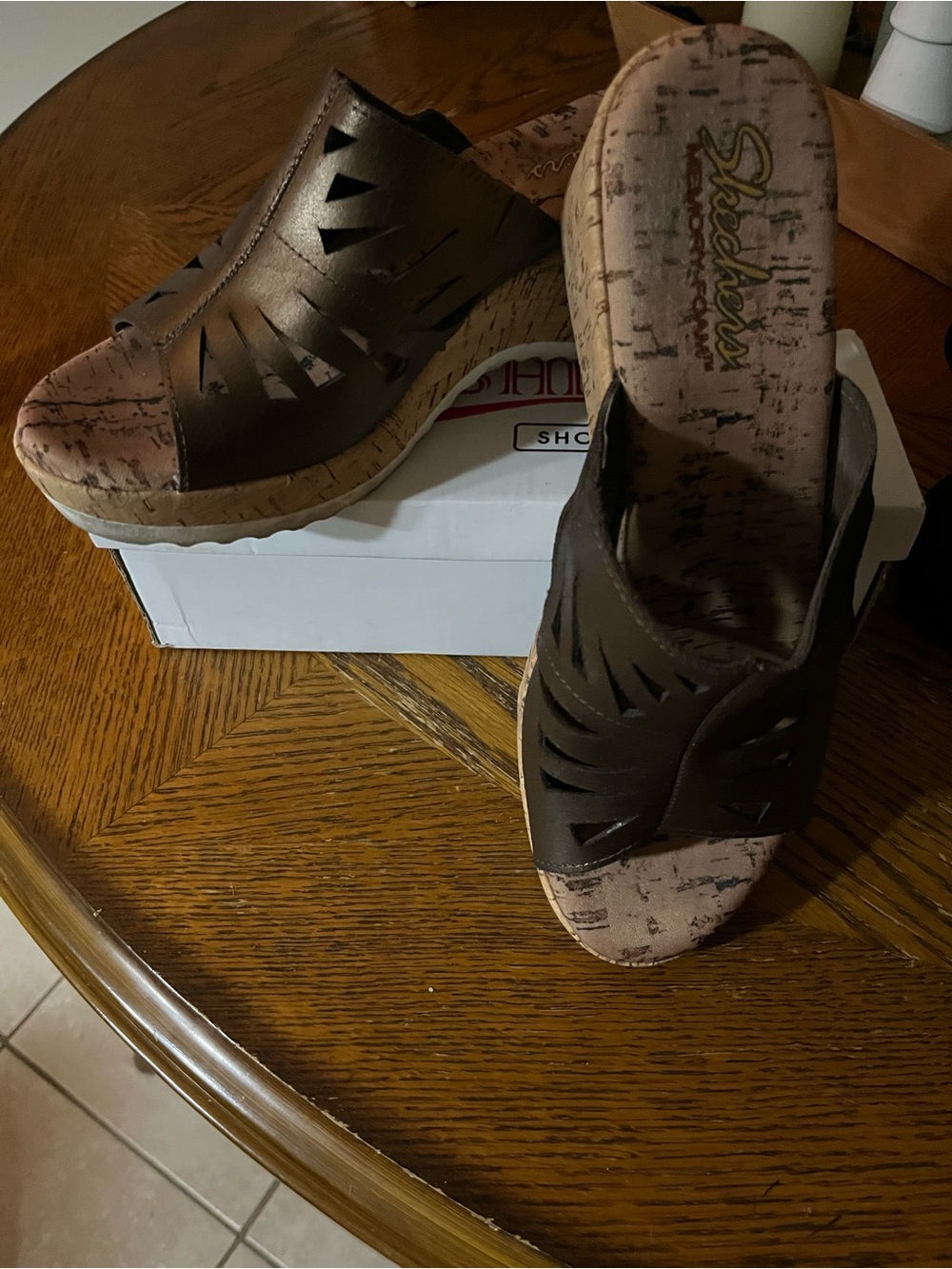 Skechers Women's Dark Brown Cutout Wedge Slide Mules